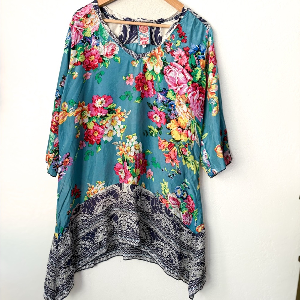 Johnny Was Silk Paisley Floral Patterned Tunic